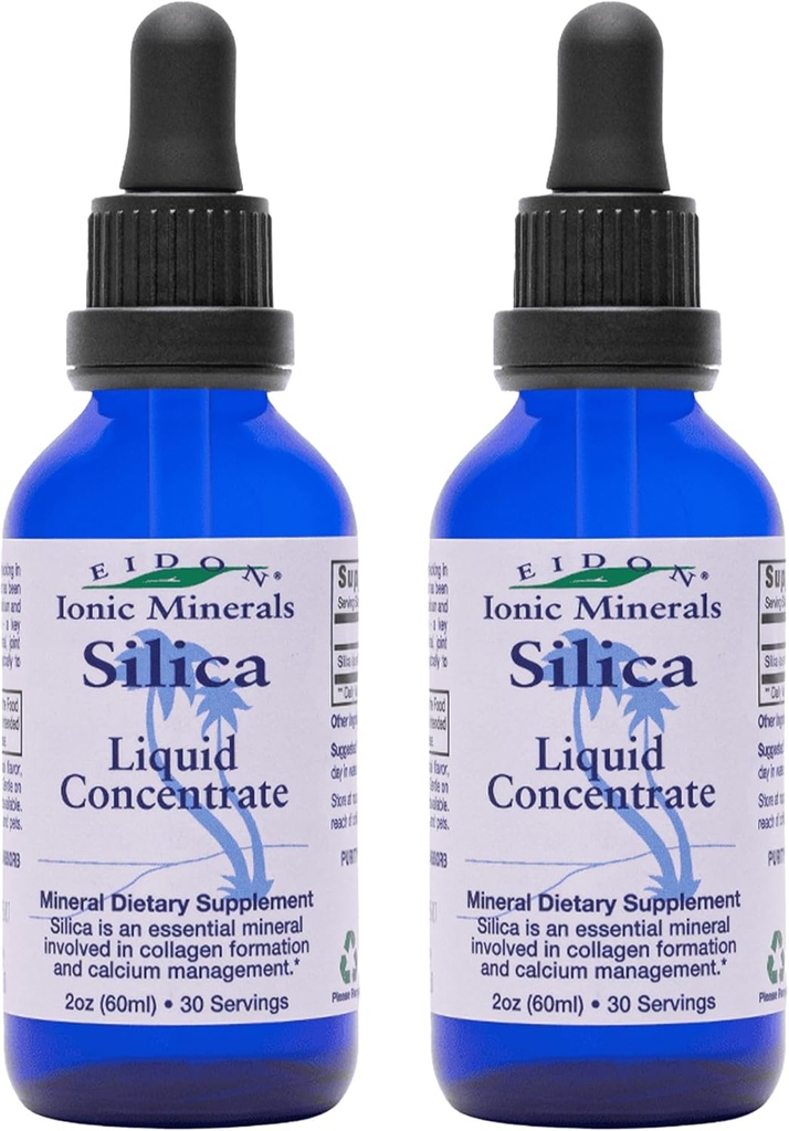 Eidon Siliciu lichid Concentrat mineral - Suplimentul de siliciu pentru păr, piele și unghii, picături de siliciu pentru a sprijini producția de colagen, fără adaos de zahăr - 2 oz, 2 ambalaj