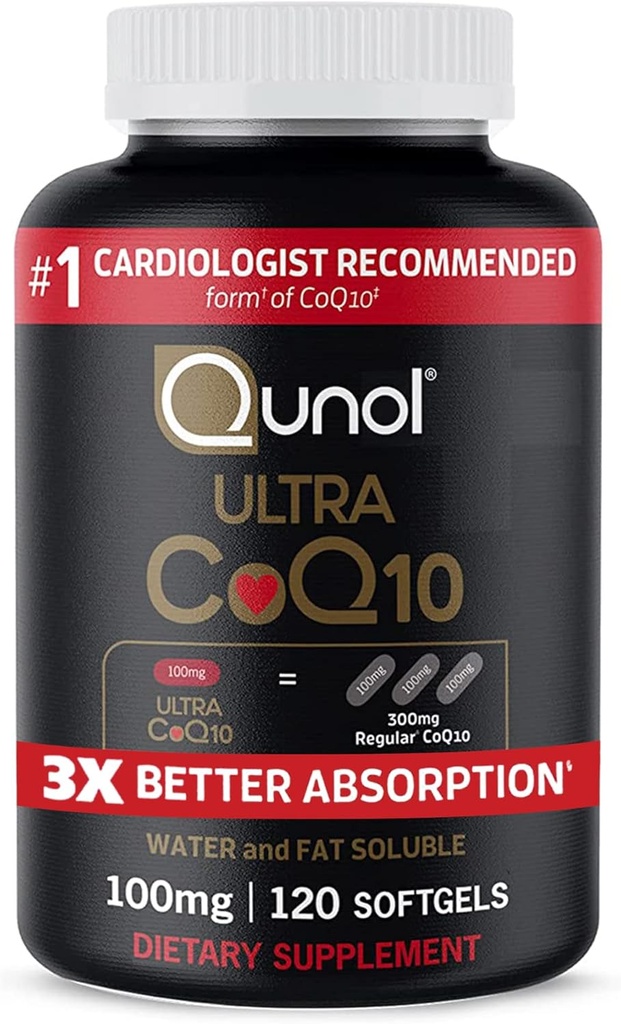 Qunol CoQ10 100mg Softgels, Qunol Ultra CoQ10 100mg, 3x O mai bună absorbţie, Antioxidant pentru Heart Health & Energy Production, Coenzima Q10 Vitamine şi Suplimente, 120 Conte (Pachet de 24)