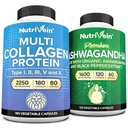 Nutrivein Multi Colagen Capsule & Ashwagandha Suplimente Bundle: High-Absorbtion Ashwagandha Root & Multi Colagen Peptides capsule pentru corp și minte