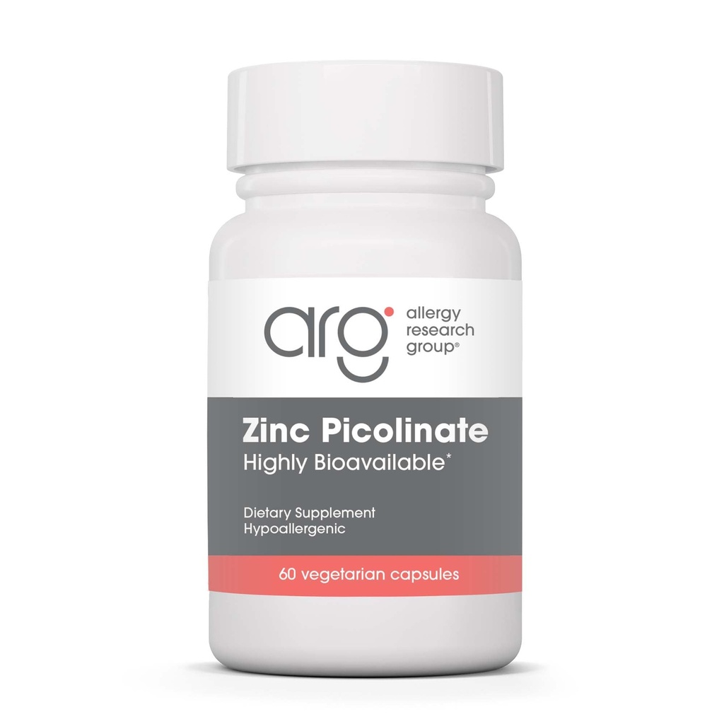 Grupul de cercetare pentru alergii Zinc Picolinat Supliment - Sprijină normal de sănătate Răspuns imun, Biodisponibil, Well-Absorbed, Hipoallergenic, Capsule vegetariene - 60 Conte
