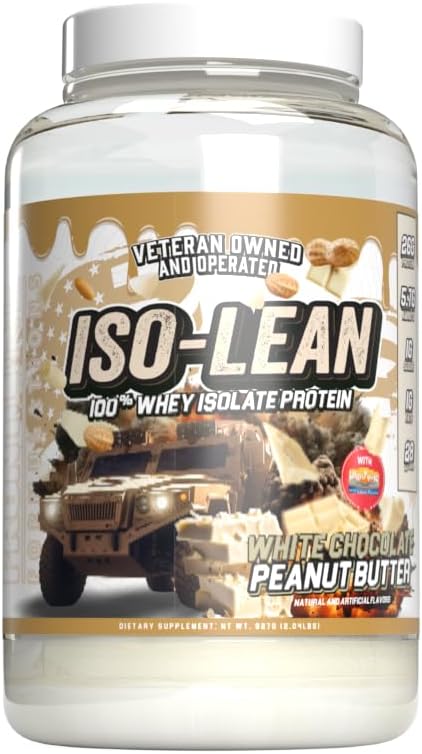 Izolat de proteine Isolean 100% Whey, Sugar scăzut, Maximize Recovery, Veteren deținute și exploatate (28 Servings, Unt de arahide de ciocolată albă)
