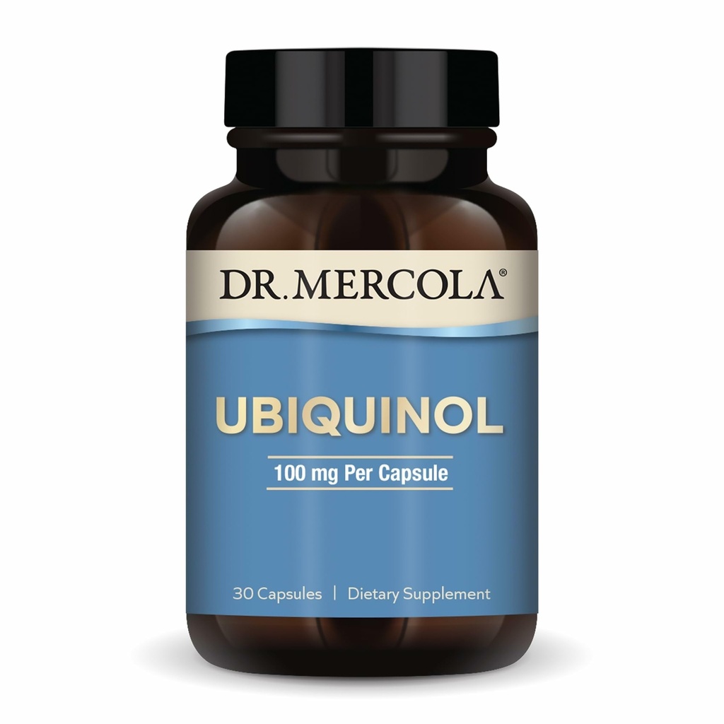 Dr. Mercola Ubichinol - 100 mg Ubichinol - Susţine producţia de energie - Supliment antioxidant - non-GMO, gluten-liber şi soia - 30 capsule (30 Servings)