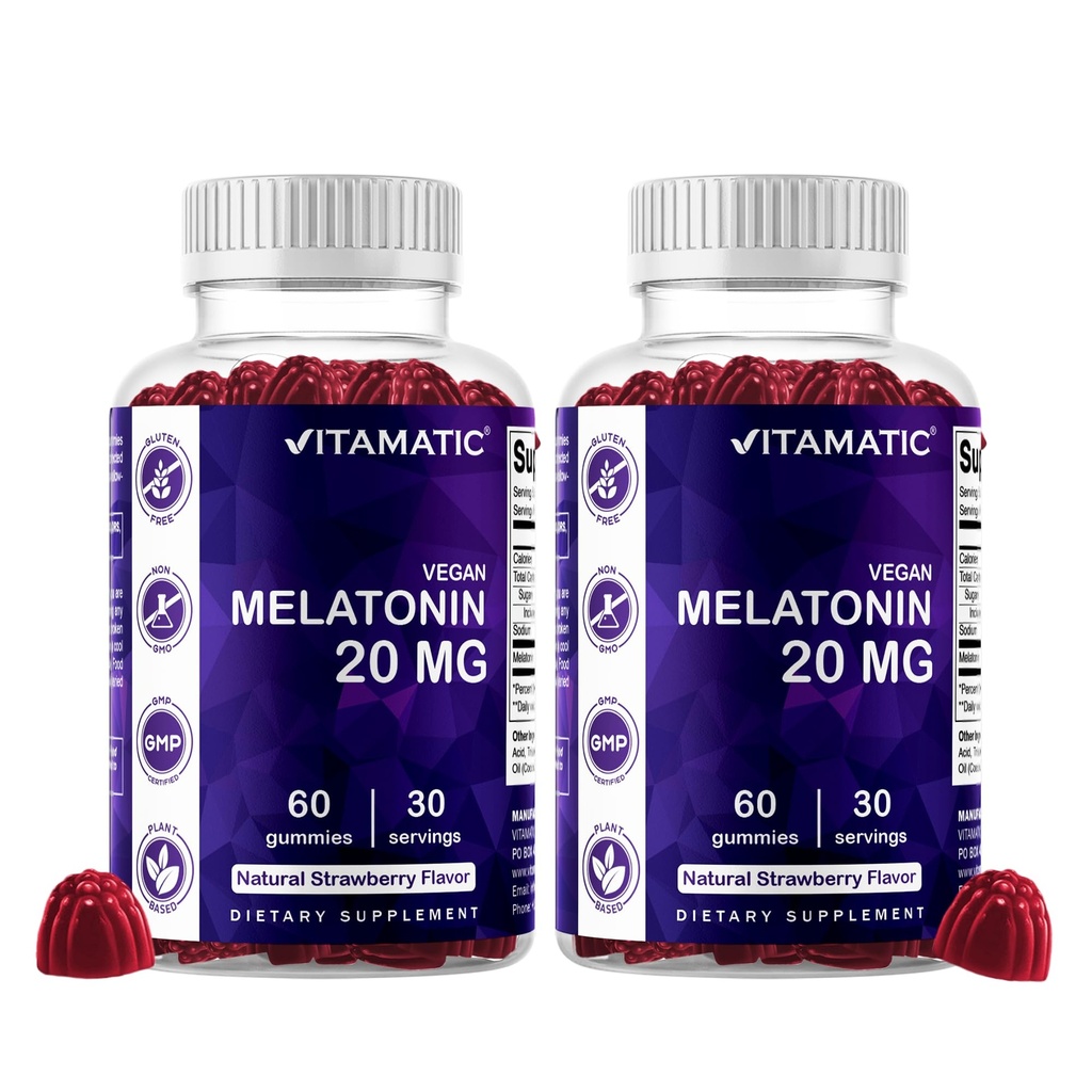 Melatonina vitamatica 20mg Gummie pentru adulti, 30 Serviri - 60 Conte - Supliment de formare non-habita (Pachet de 2)