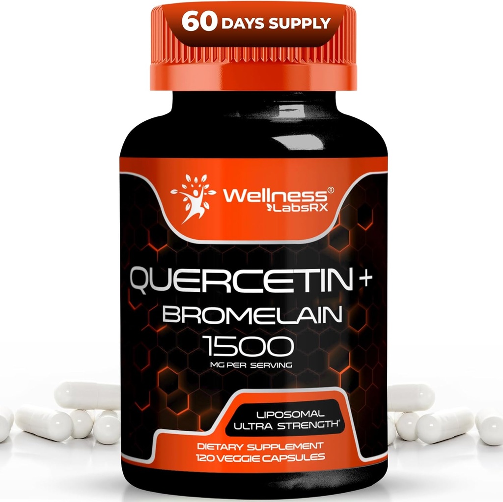 Querbetin cu supliment de Bromelain - 1500 mg - Suport imunitar și capsule de sănătate cardiacă pentru bărbați și femei, Querbetin Suplimente ajută la susținerea sistemului respirator comun și sănătos - 120 Conte