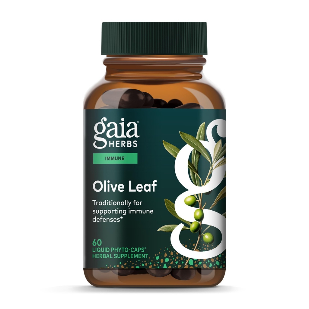 Gaia Herbs Olive Leaf - Tradiţional Immune Health Supplement - Immune System Supplement with Olive Leaf Extract & Oleuropein* - 60 Vegan Liquid Phito-Caps (30-Day Suppliment)