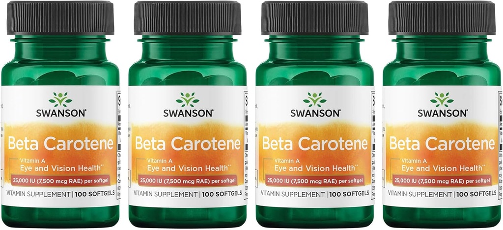 Swanson Beta-Caroten (Vitamina A) 25000 Iu (7500 mcg) 100 Sgels (4 ambalaj)