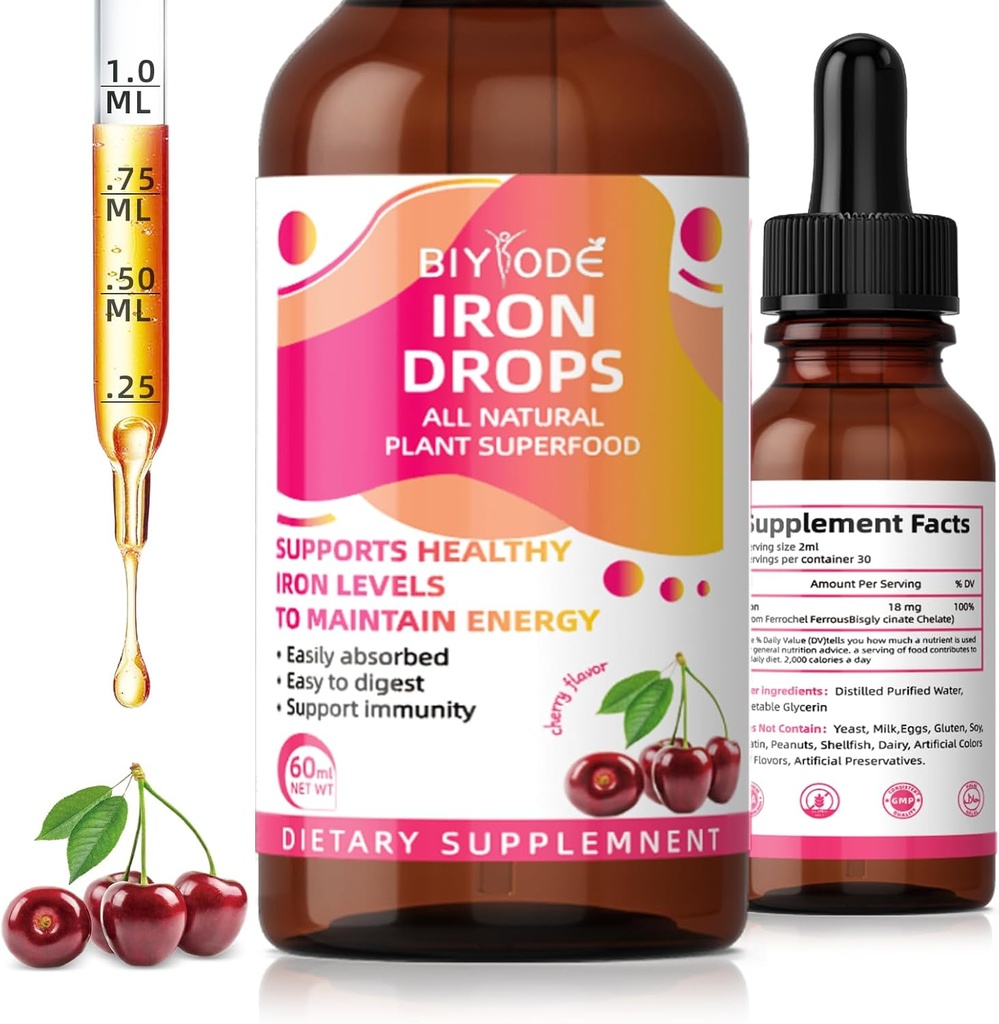Suplimentul de fier pentru femei scade: Supliment de fier lichid cu vitamina C B12 și acid folic Absorbție blândă Suport energetic non-consceptant Formula Vegan picături fără zahăr