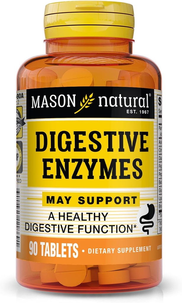 MASON NATURAL Enzime digestive cu prebiotice și probiotice, susține Digestive Health & Gut Balance, 90 comprimate
