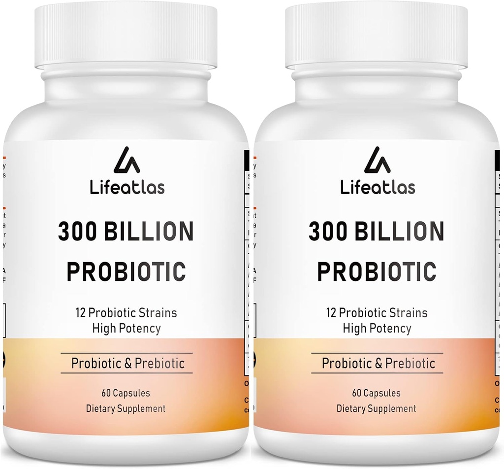 300 Miliarde Probiotice CFU - Probiotice pentru femei și bărbați, 12 tulpini probiotice Plus Prebiotice, Max Potent pentru Global Digestive & Gut Health, Suport imun, Perioada de valabilitate Stabil - 120 capsule