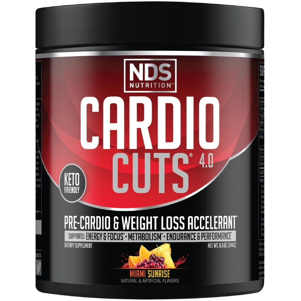 NDS Nutriție 4.0 Suplimentul de antrenament Pre - Pierderea în greutate avansată și Formula Pre Cardio cu L-Carnitina, CLA, MCT-uri, L-Glutamine, și ulei de șofrănaș - Miami Sunrise (40 Serviri)