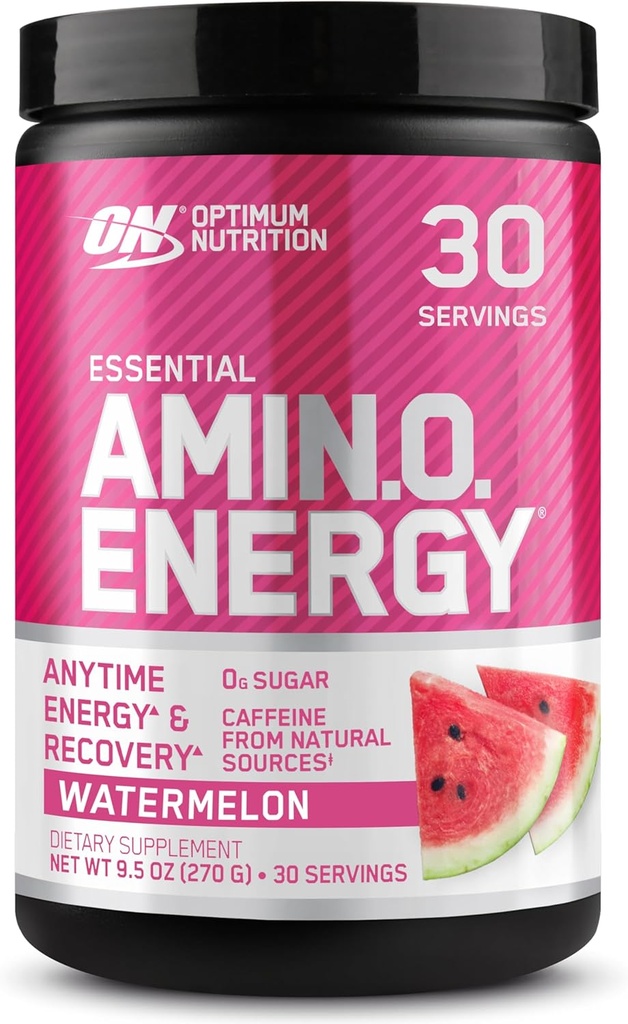 Optimum Nutrition Amino Energy - Pre Workout cu ceai verde, BCAA, Amino Acids, Keto Friendly, Green Coffee Extract, Energetic Powder - Pepene verde, 30 Serviri (Packaging May Vary)