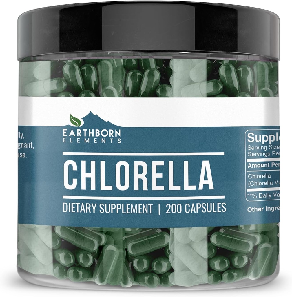 Earthborn Elements Chlorella 200 Capsules, Pure & Undiluted, No Additives
