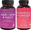 Piele organică de păr și cuie vitamine + Turmeric organic cu Pepper negru și Ginger Bundle, Made with Biotin 5000mcg for Healthy Hair, Turmeric for Natural Joint Support