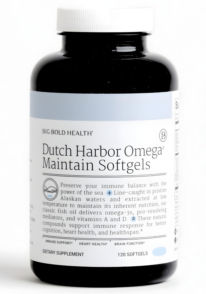 Big Bold Health Dutch Harbor Omega Mentine Softgels - Premium Alaska Cod Ulei de ficat (120 Count) - Omega-3 supliment cu EPA, DHA, DPA - Vitamine naturale A & D - MSC Certified