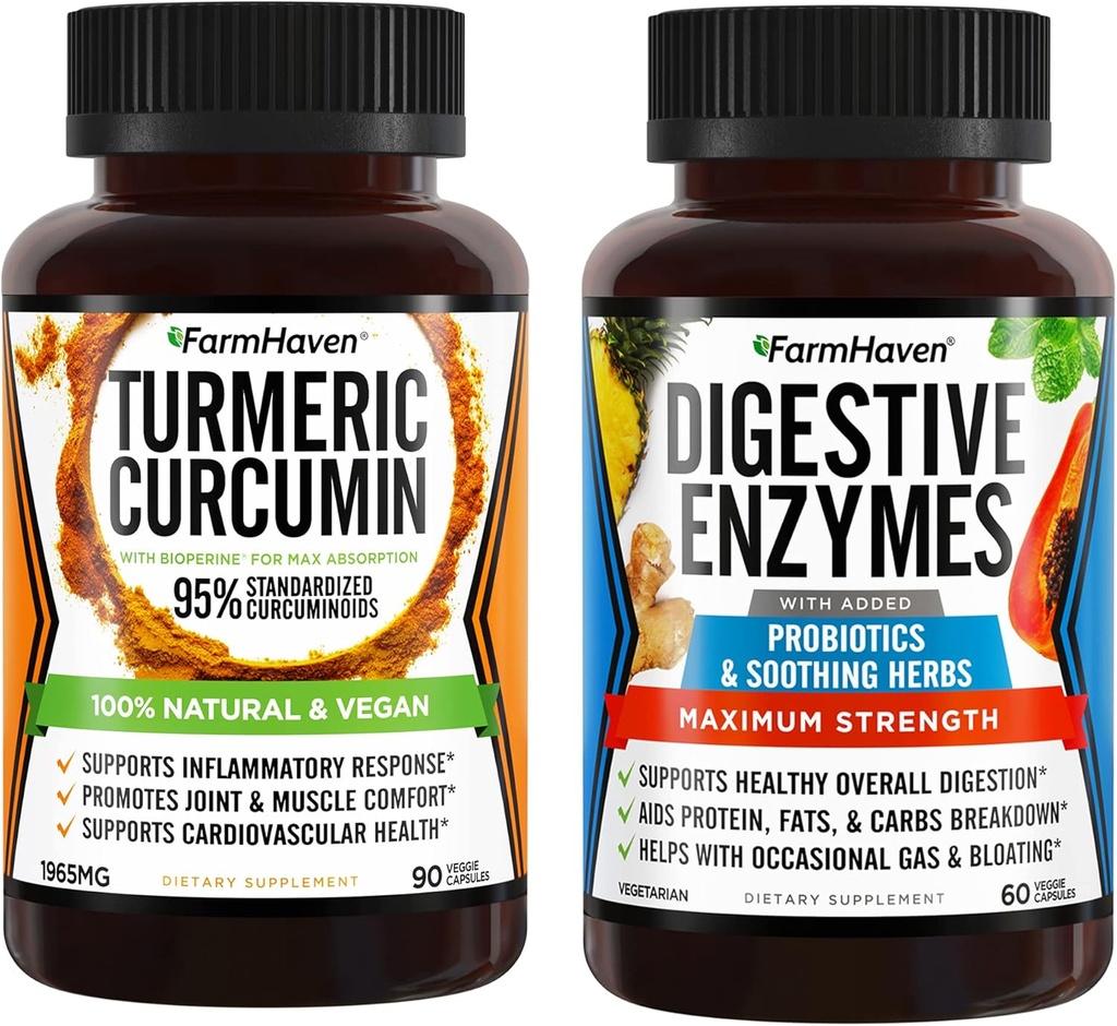 FarmHaven Curcumin Turmeric cu Pepper negru și enzime digestive cu 18 Probiotice și plante aromatice