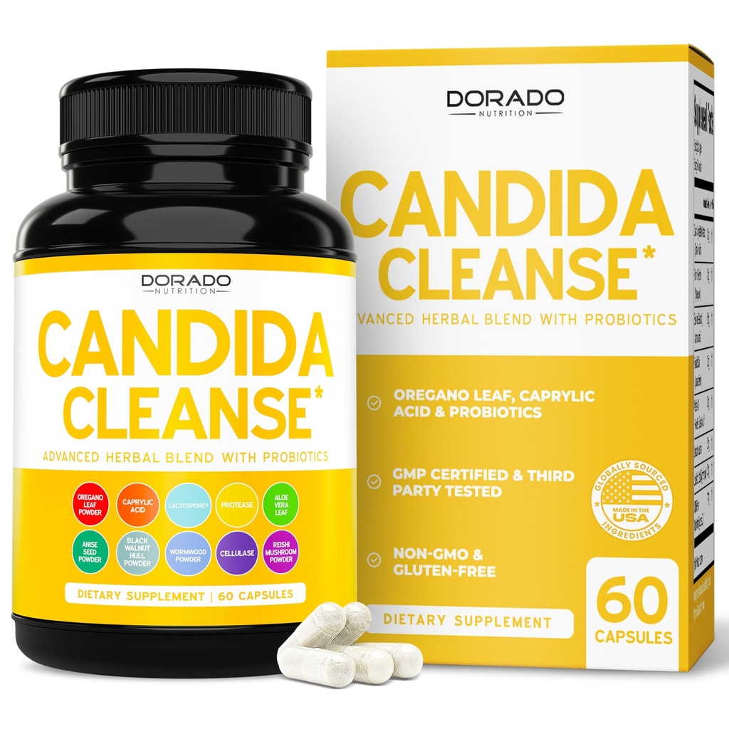 Candida Cleanse Detox (60 Count) Advanced 11-in-1 Formula pentru tratament de creștere excesivă cu Candida Killer Complex pentru bărbați și femei - terțe părți testate - Made in USA