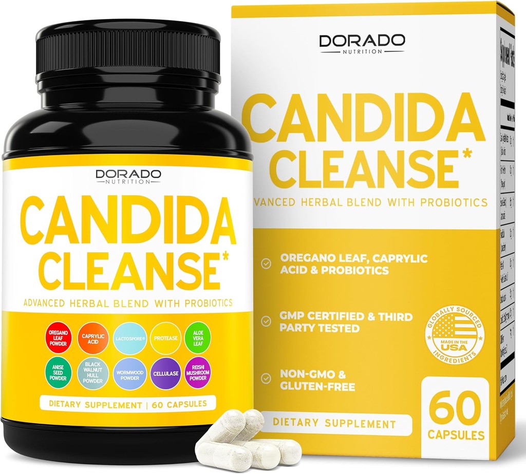 Candida Cleanse Detox (60 Count) Advanced 11-in-1 Formula pentru tratament de creștere excesivă cu Candida Killer Complex pentru bărbați și femei - terțe părți testate - Made in USA