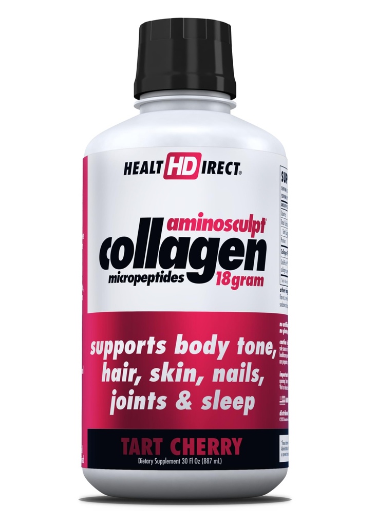 Health Direct AminoSculpt Sugar-Free Colagen Supplement - Proteina de mare potenta Medical-Grad pentru par, Piele, Nails & Joints, Grass-Fed, Non-GMO, Colagen lichid - Tart Cherry - 30 Fl Oz