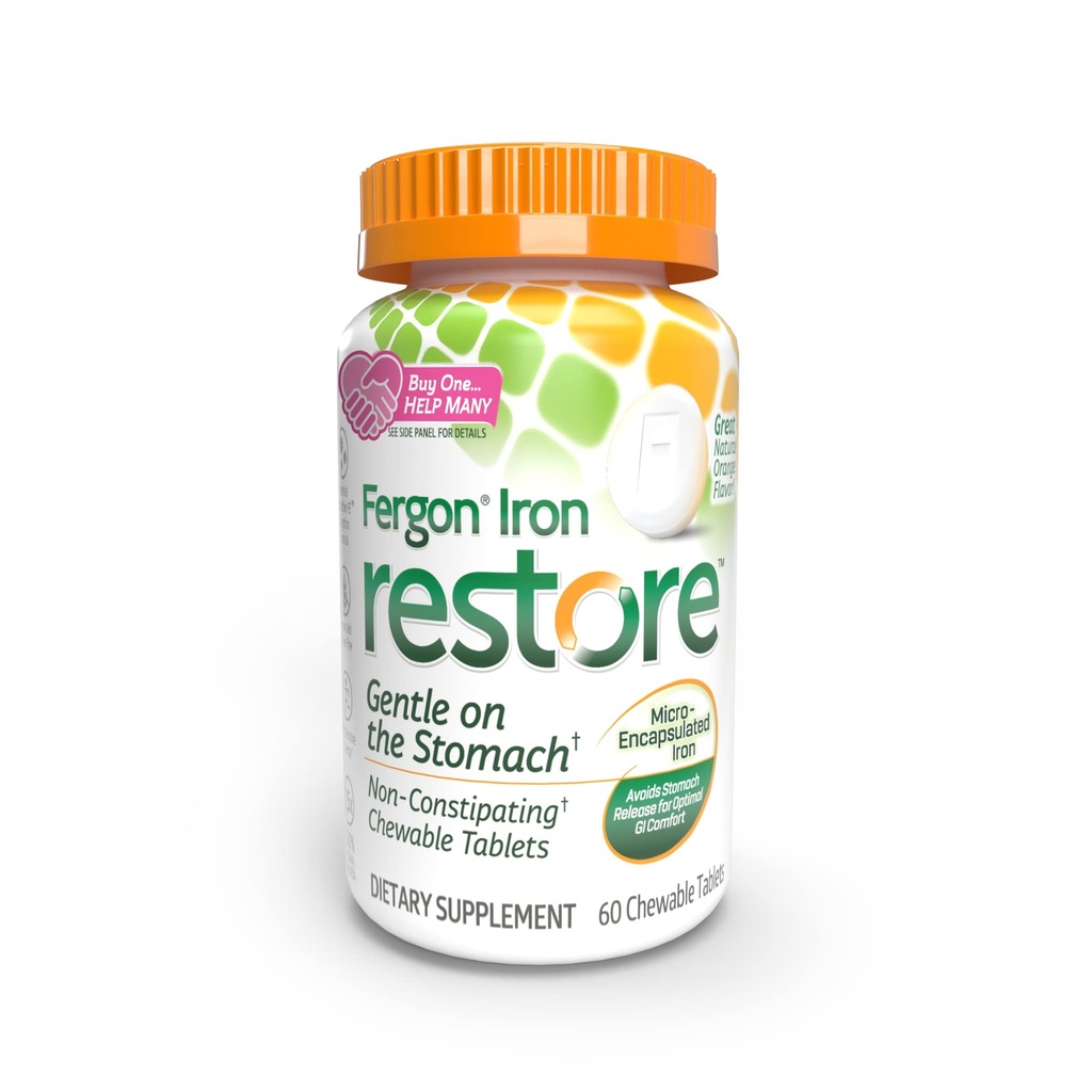 Fergon de fier Restaurare tablete masticabile - Blând pe stomac, non-conspicant - 27mg fier pentru suport energetic 