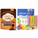 Venture Pal Mushroom Coffee & Electrolyte Powder Bundle: 12 in 1 Cafea cu Ashwagandha pentru Focus & Imunitate + Pachete Electrolite fără zahăr cu 5 Vitamine & 7 Electroliti - 40 Serviri & 16 Stick