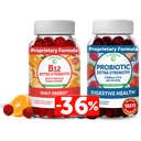 Lunakai Vitamina B12 și Gume Probiotice Bundle - 3000 mcg Gummy pentru adulți Suport energetic și sănătatea osoasă - 5 miliarde CFU per servire pentru Digestive Gut Health cu vitamina C pentru femei și bărbați