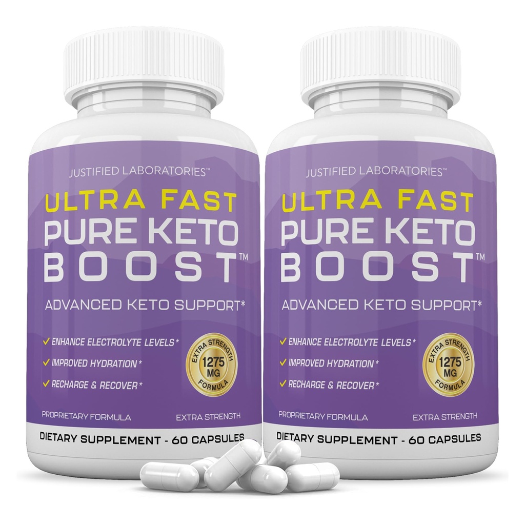 Laboratoare justifiate (2 ambalaj Ultra Rapid Keto Boost Pastile pure 1275MG Formula nouă și îmbunătățită conține cidru de mere Oțet extra Fecioară Olive Pulbere de ulei verde Ceai Leaf 120 capsule