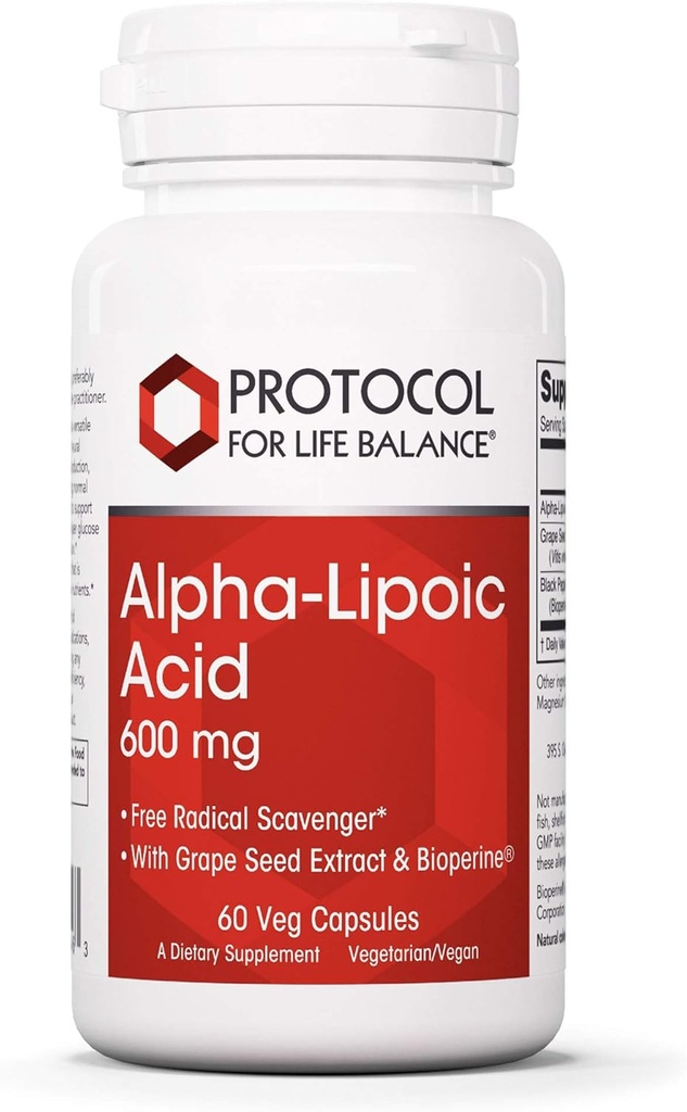 Protocolul Alpha Acid lipoic 600mg - Extract de semințe de struguri și Bioperine - 60 Veg Caps
