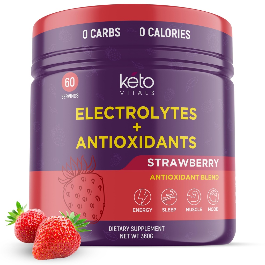 Keto Vitals Antioxidant Electrolits Pulbere - Amestec Electroliti cu Potasiu, Magneziu, Sodiu, Calcitate, Keto Electrolits Supliment Energetic Drink Mix 