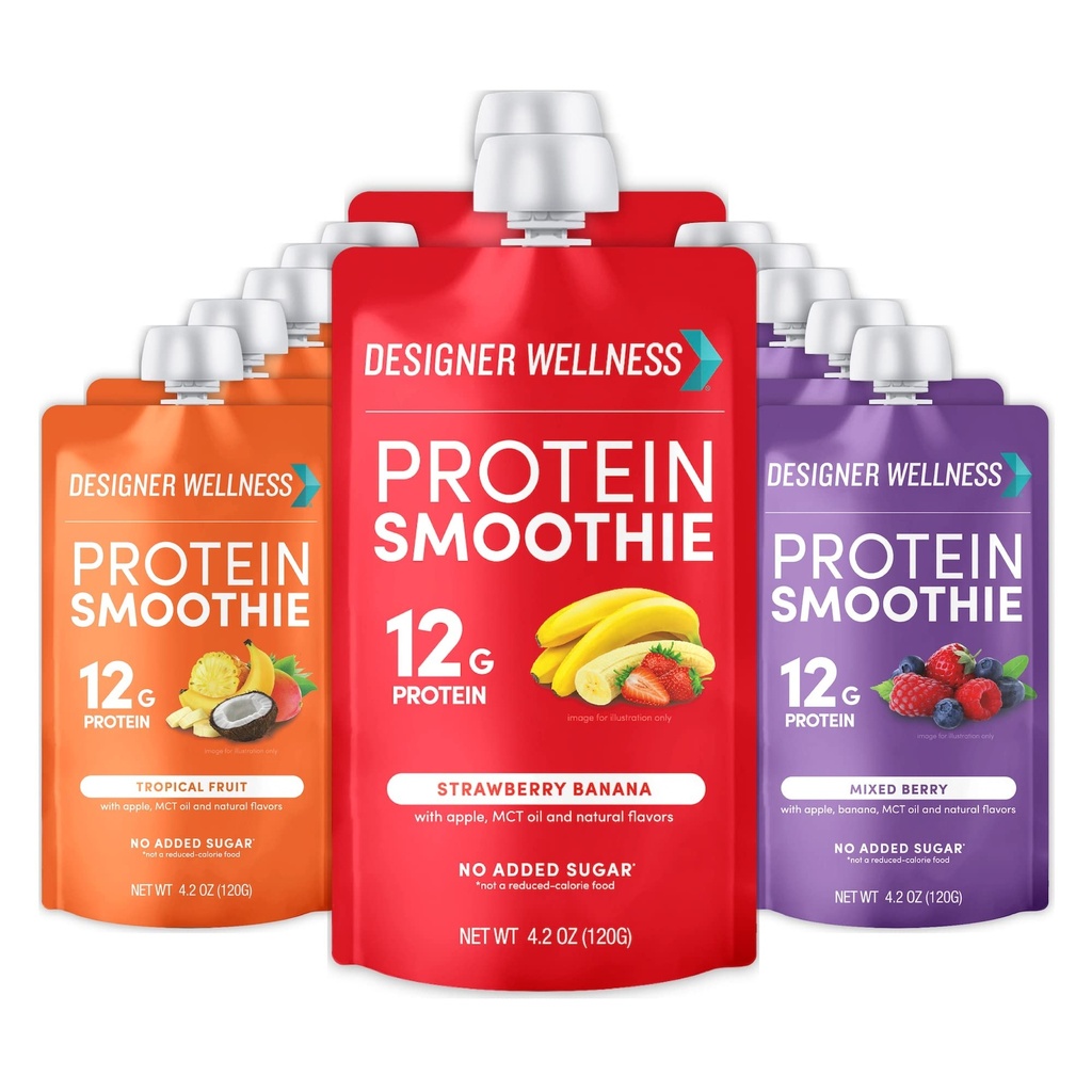 Designer Wellness Proteine Smoothie, fructe reale, 12g Proteine, carbohidrat scăzut, Zero Adăugat zahăr, Gluten-free, non-GMO, Fără culori artificiale sau arome, Variety Pack, 12 Conte