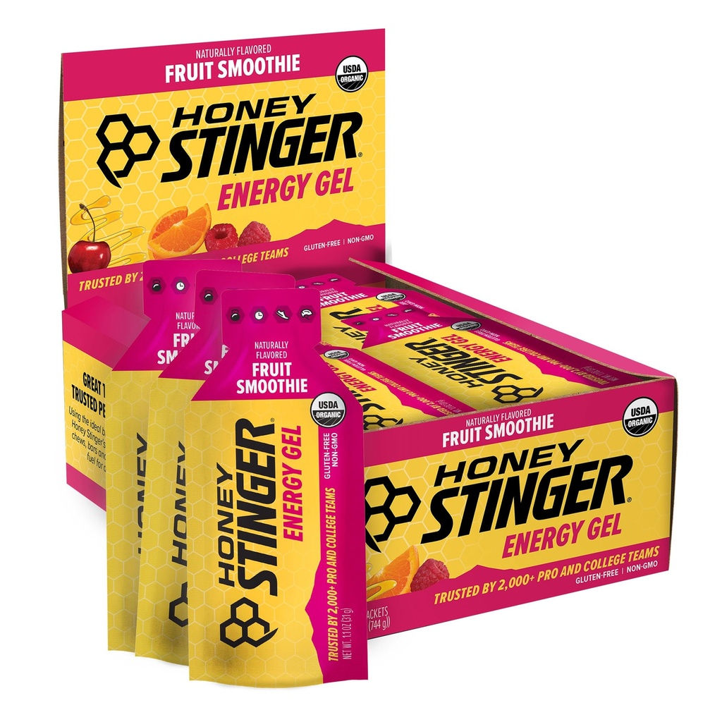 Honey Stinger Organic Fruit Smoothie Energy Gel, Gluten Free & Caffeine Gratuit, pentru exercitii fizice, rulare si performanta, Sports Nutrition pentru Home & Gym, Pre & Mid Workout, 24 Pack, 26.4 Ounce