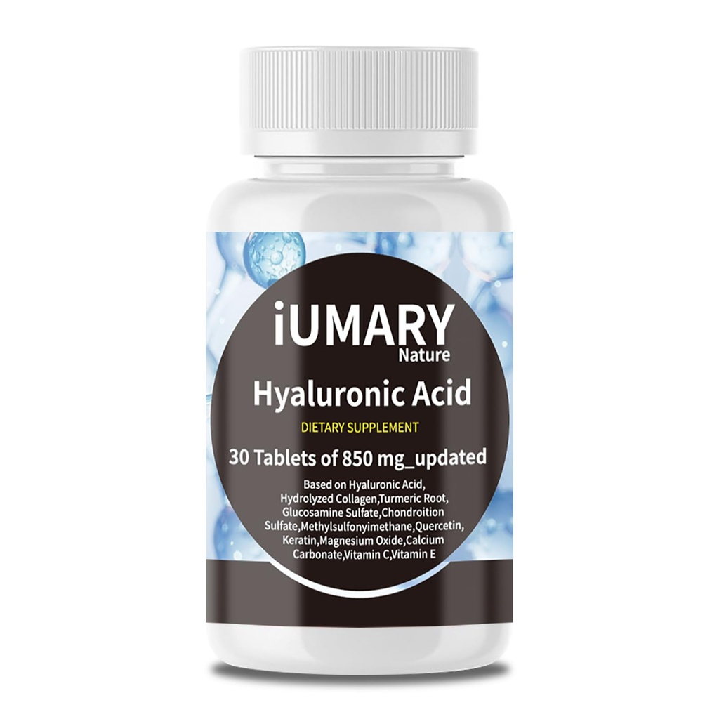 Suplimente de acid hialuronic, 850mg acid high biodisponibil Dietarial Hialuronic - Suport comun avansat cu Colagen hidrolizat, Turmeric, Glu-cosamină, MSM, Vitamina C 