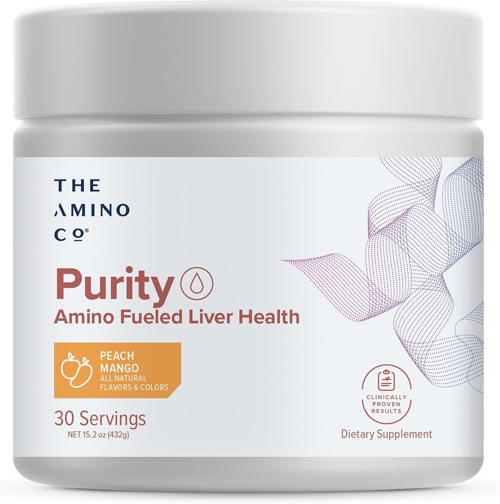 Amino CO. Puritate - Suplimentul de suport hepatic cu aminoacizi esentiale pentru detoxifiere hepatica Cleanse - stimularea sanatatii ficatului pentru suport hepatic optim- Peach Mango, 30 Serviri