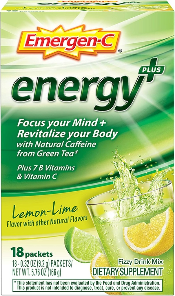 Emergen-C Energy+, cu vitamine B, vitamina C și cafeina naturală de la ceai verde (18 Conte, afine Acai aroma) Dietary Supplement Drink Mix, 0.33 Ounce pulbere Pachete