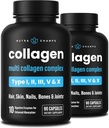 NutraChamps Multi Colagen Pastile, Tipurile I,II,III,V,X, Dublu Hidrolized Colagen Peptides capsule pulbere, Suplimentul de proteine pentru femei și bărbați, 180 capsule (Pachet de 2)