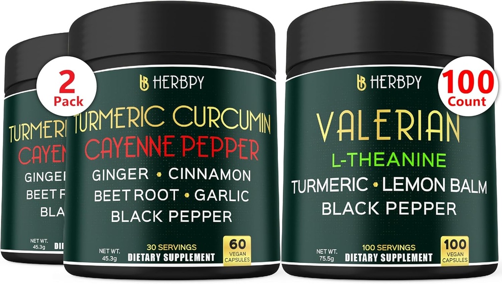 Bundle 7in1 Curcumin Turmeric & 5in1 Supliment rădăcină Valerian - Suport Digestia, Heart Health, Immune și Relaxare