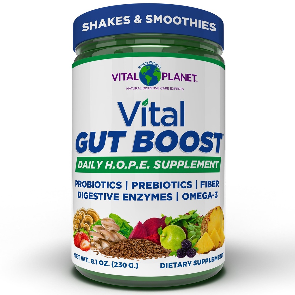Vital Planet - Vital Gut Boost Powder de Brenda Watson, PBS Gut Check Hope Supplement with Fiber 35, Omega 3 Oil, Probiotics, and Digestive Enzimes, 8.1oz, 230 Grams, 30 Servings