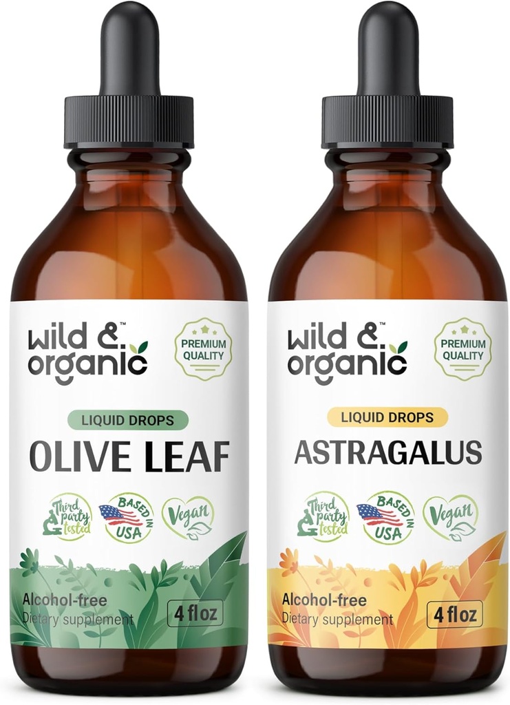 Frunză de măsline sălbatică și organică Tinctură 4 fl oz & Astragalus Tincture 4 fl oz