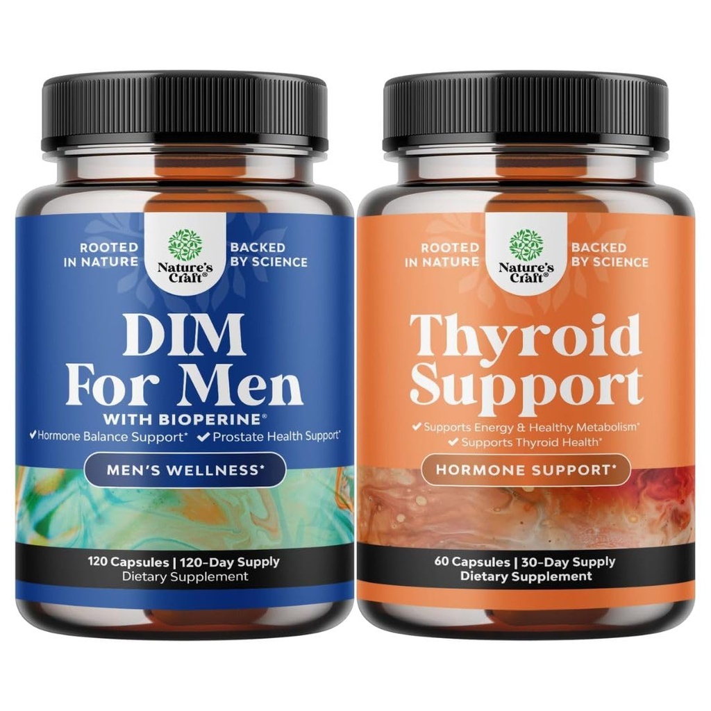 Bundle of DIM Supplement for Men with Panax Ginseng Bioperine Seed & Astragalus for Prostate Health and Herbal tiroidy Support Complex with L Tyrosine, Bladderwrack, Selenium & Pure Ashwagandha