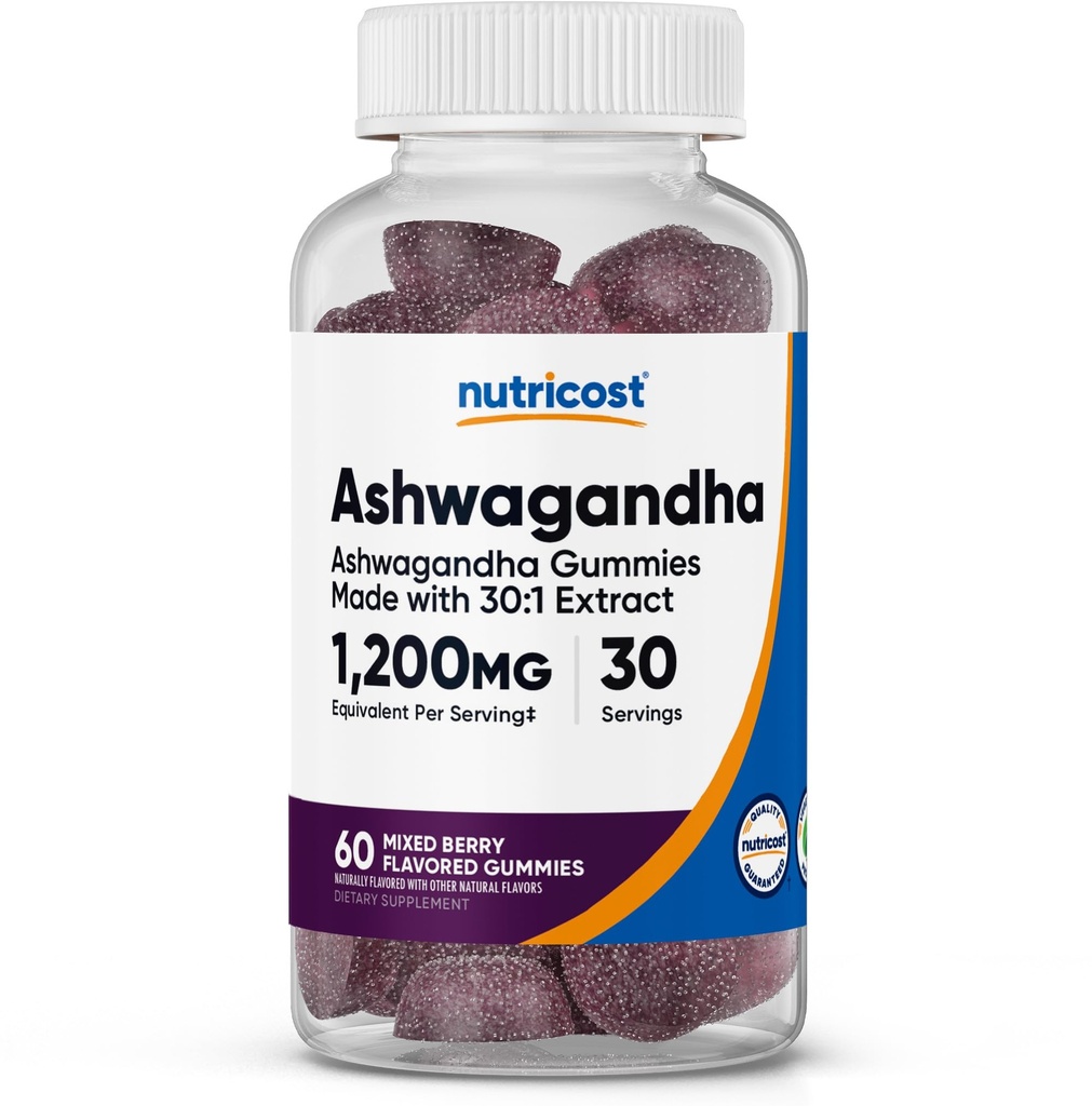 Nutricost Ashwagandha Gummies 1200mg Echivalent Per Serving (Aromat mixt Berry), 60 Gummies, 30 Servings