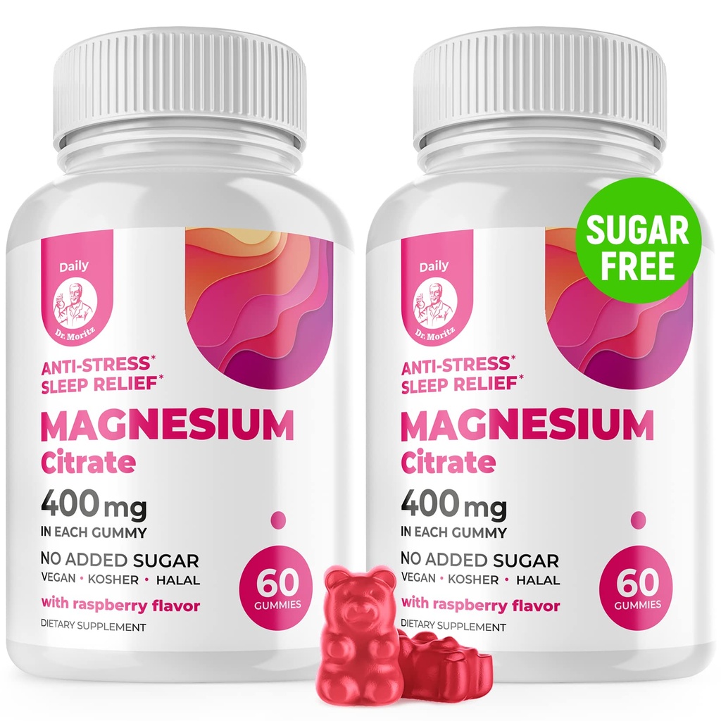 Gume de magneziu Zahăr-Free - Supliment de magneziu calm pentru copii, Suportă somn odihnitor, Gumiile Citrice de magneziu fără zahăr pentru copii & Adulți (120 Conte)