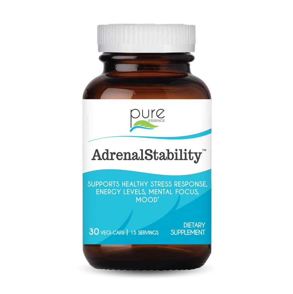 Stabilitate suprarenală prin esenţă pură - Oboseală suprarenală Supliment cu Ashwagandha, Sfântul Basil, Sprijină Răspunsul Sănătos Stres, Energie, Somn (30 Caps)