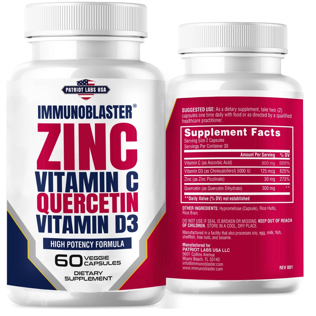Zinc Querbetin 500 mg cu vitamina D și C suport imun antioxidant mare potențial Querbetin Zinc Supliment pentru bărbați și femei - Gluten, soia, & lactate gratuit - 60 Conte (Pachet de 1)