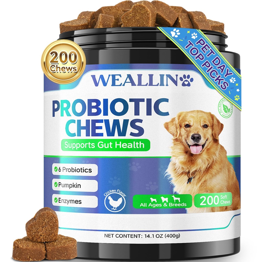 200 PCS Probiotice pentru câini - caine Probiotic Chews pentru sanatate guta, suport digestiv si mancarime a pielii Pet Diareea Tratament gaz - Probiotice, enzime digestive, prebiotice, dovleac
