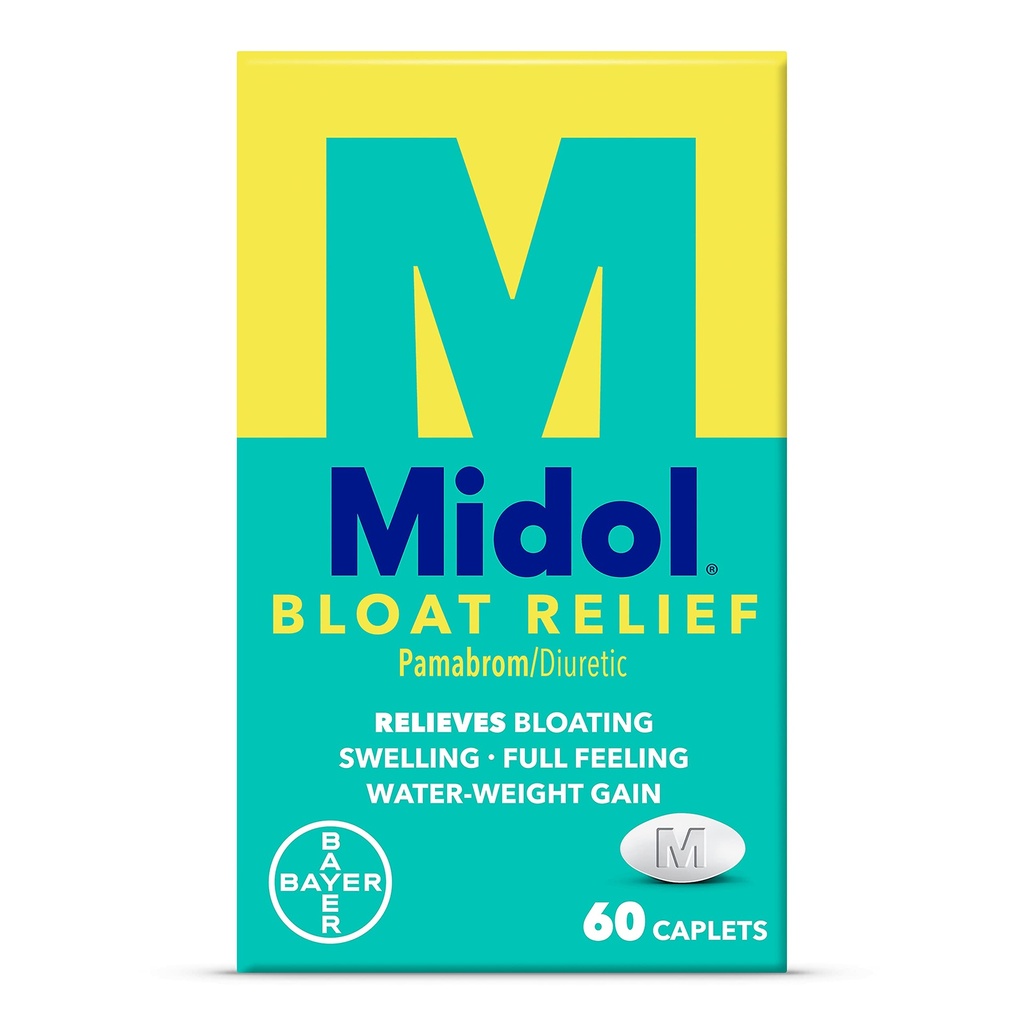 Midol Bloat Caplete de ajutorare cu Pamabrom, Liniștește simptomele Blooting Înainte și în timpul perioadei dumneavoastră, oferă până la 6 ore de ajutorare pentru femei, 60 Conte