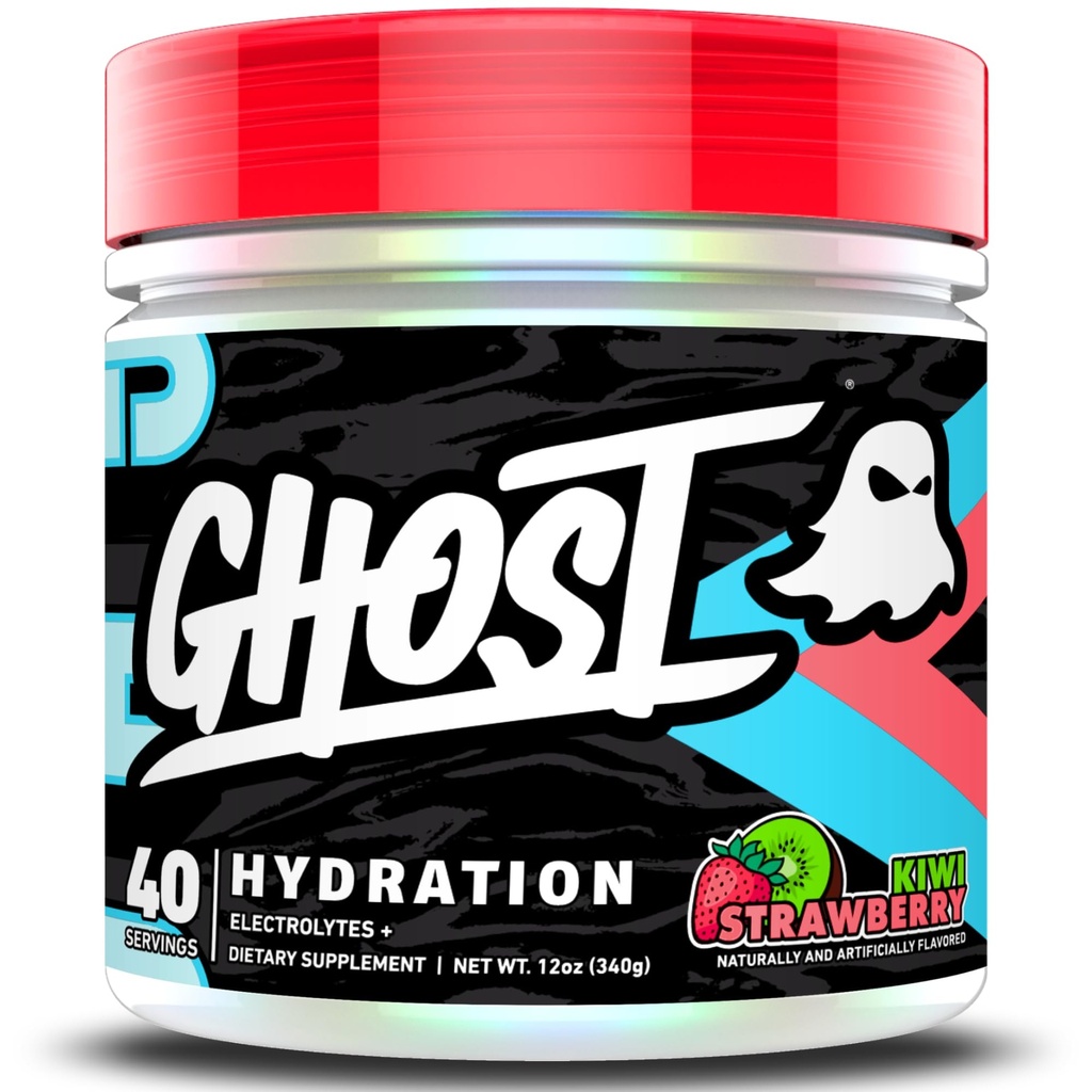 Hidratare GHOST, Kiwi Strawberry, 40 Serv, Electrolyte pulbere - Băutură Mix Supliment cu magneziu, potasiu, calciu, vitamina C & Taurină pentru energie și rezistență - Vegan, fără soia, zahăr și gluten