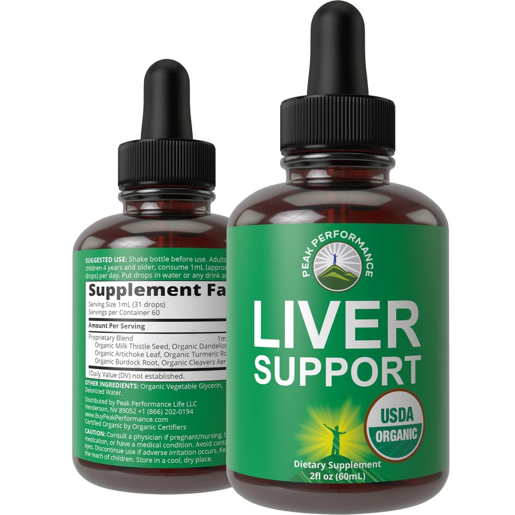 USDA Organic Liver Cleanse Detoxifiere & Reparație. 6-in-1 Picături lichide cu Thistle de lapte organic, Extract de Anghinare, și mai mult. Zero zahăr, suport de sănătate hepatică Tinctură Supliment alternativ la capsule