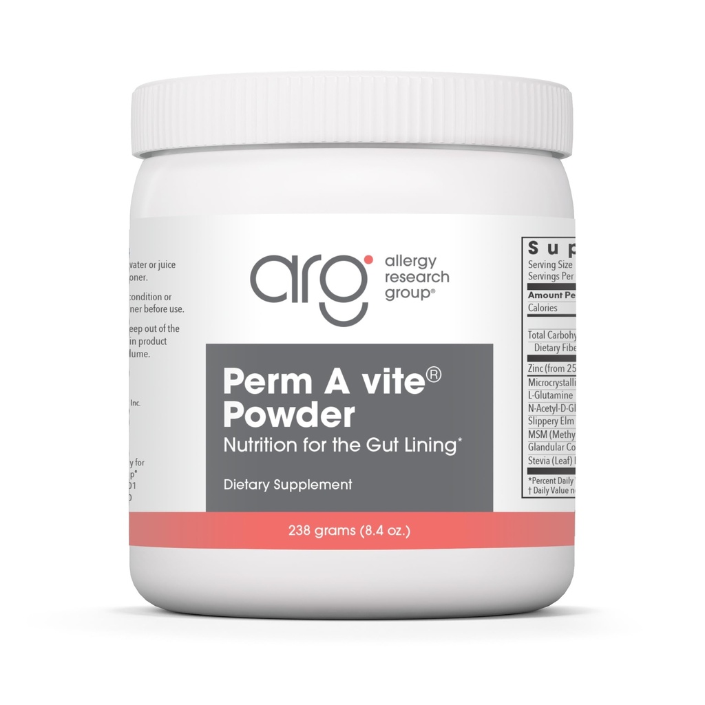 Grupul de cercetare pentru alergii Perm A Vite Powder - Sănătate pentru bărbaţi şi femei, L-glutamină, Elm alunecos - 8,4 Oz