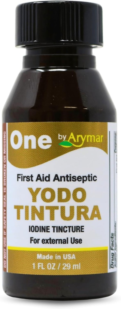 Arymar Iodine Tincture, YODO Tintura 2% Soluţie topică pentru tăieturi minore, zgârieturi, Burns, 1 Fl Oz