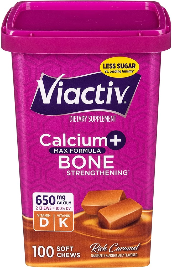 Active Max Formula Calciu +Vitamina D3 Supliment pentru sanatatea osoasa, Bogat Caramel, 100 Chews Soft - 5 Pack