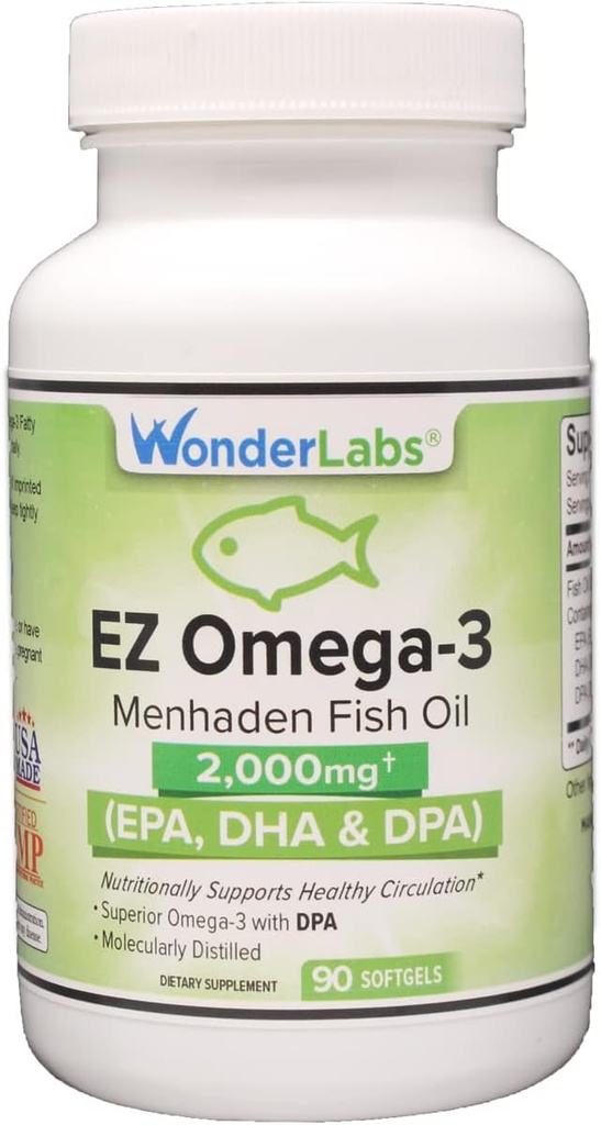 Atlantic Menhaden ulei de pește Omega-3 2000 mg, Burpless, Made in the USA, Echilibru perfect de EPA+ DHA + DPA 90 Softgels